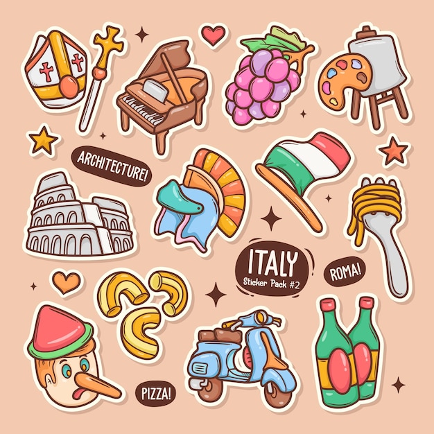 Italy Cute Doodle Vector Sticker Collection