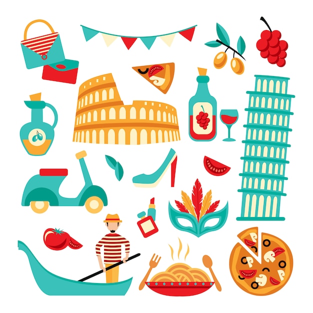 Free Vector italy decorative set