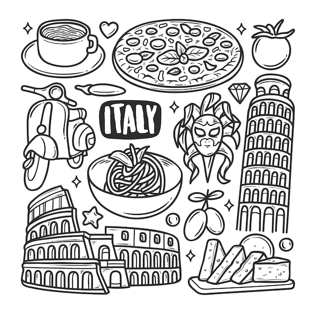 Free Vector italy icons hand drawn doodle coloring