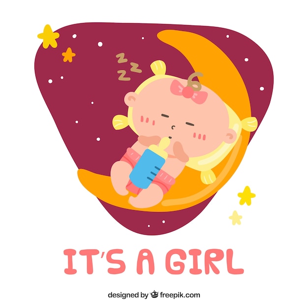 Its a girl background with baby sleeping on moon