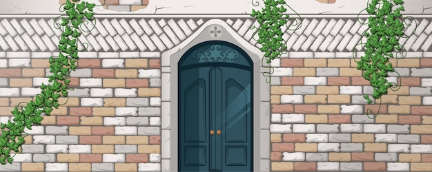 Free Vector ivy on antique building facade vines with green leaves climbing at brick wall