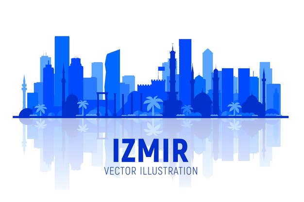 Izmir Turkey city skyline silhouette vector at white background Flat vector illustration Business travel and tourism concept with modern buildings Image for banner or website