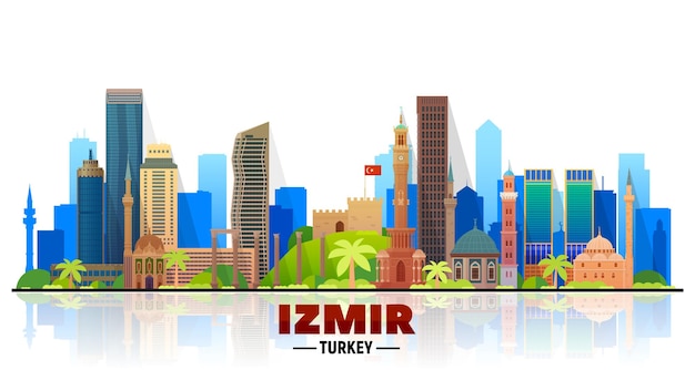 Izmir Turkey city skyline vector at white background Flat vector illustration Business travel and tourism concept with modern buildings Image for banner or web site