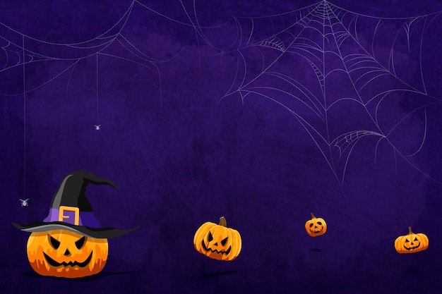 Free vector jack o'lantern pattern on purple halloween background template vector