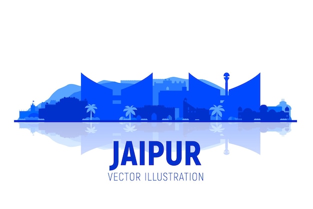 Jaipur India city skyline silhouette on white background Flat vector illustration Business travel and tourism concept with modern buildings Image for banner or website