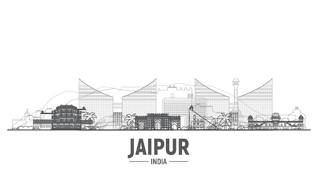 Jaipur India line skyline on white background Flat vector illustration Business travel and tourism concept with modern buildings Image for banner or website