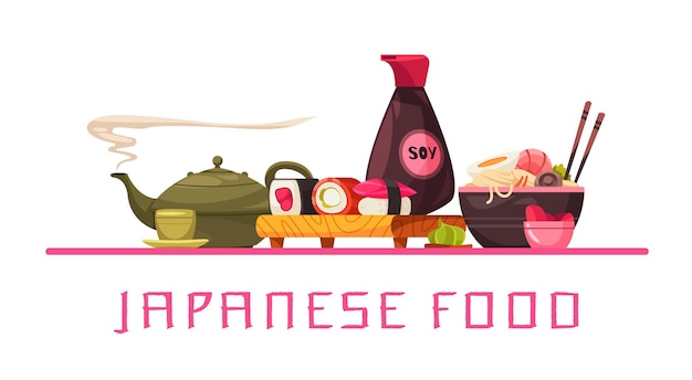 Free Vector japan cuisine composition with served table with traditional japanese food