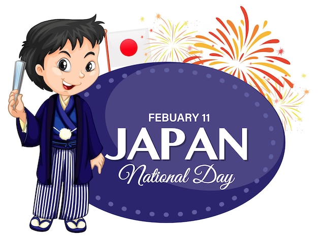 Japan National Day banner with Japanese children cartoon character