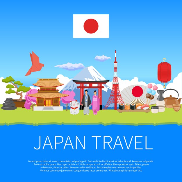 Japan Travel Flat Composition Advertisement Poster 