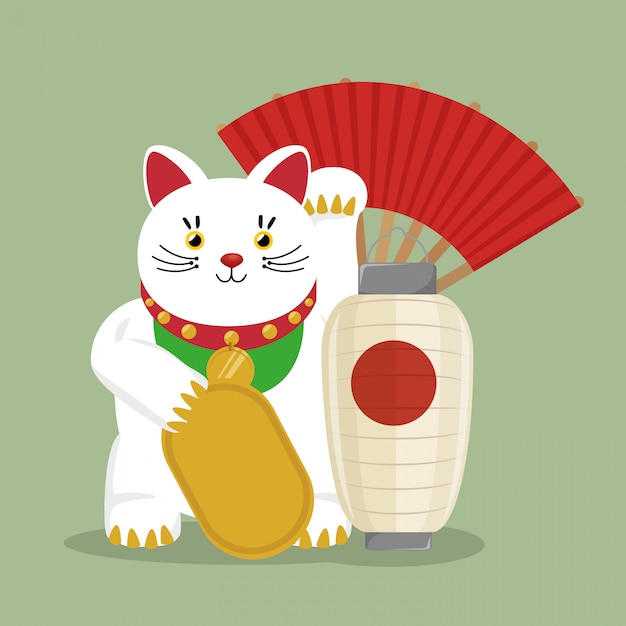 Free Vector japan travel with symbol lucky cat fan