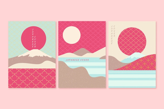 Free vector japanese cover collection in pink and blue tones