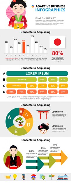 Japanese culture or analytics concept infographic charts set