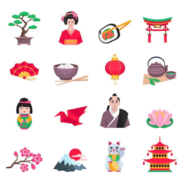 Japanese culture flat icons