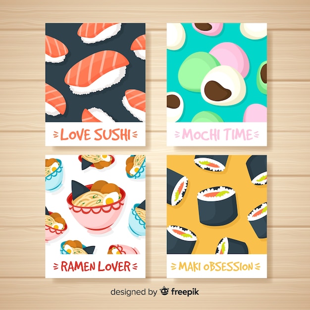 Free Vector japanese food card pack