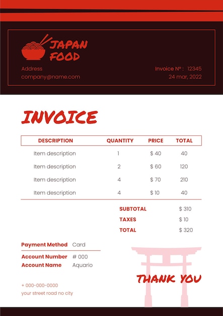 Japanese food invoice template