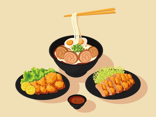 Free Vector japanese food served on black dishes design