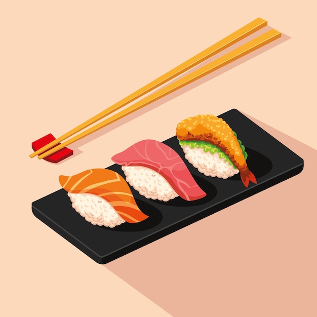 Free Vector japanese food sushi and chopsticks