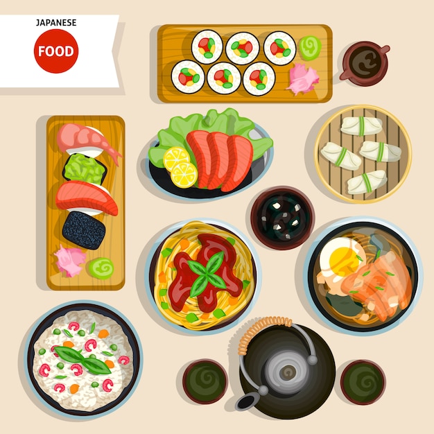 Free Vector japanese food top view set