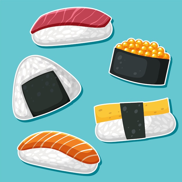 Free Vector japanese food with sushi set