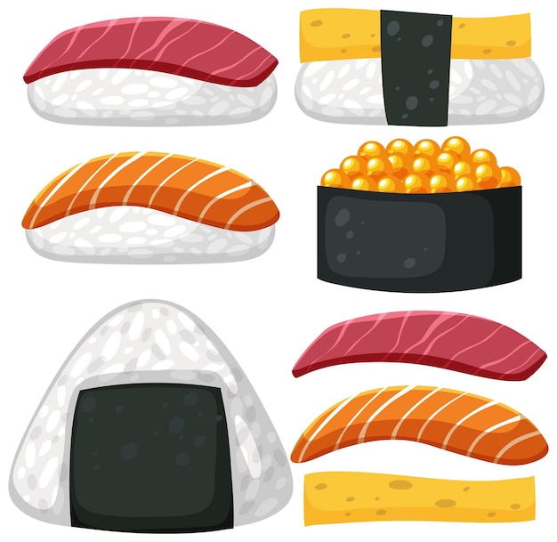 Free Vector japanese food with sushi set