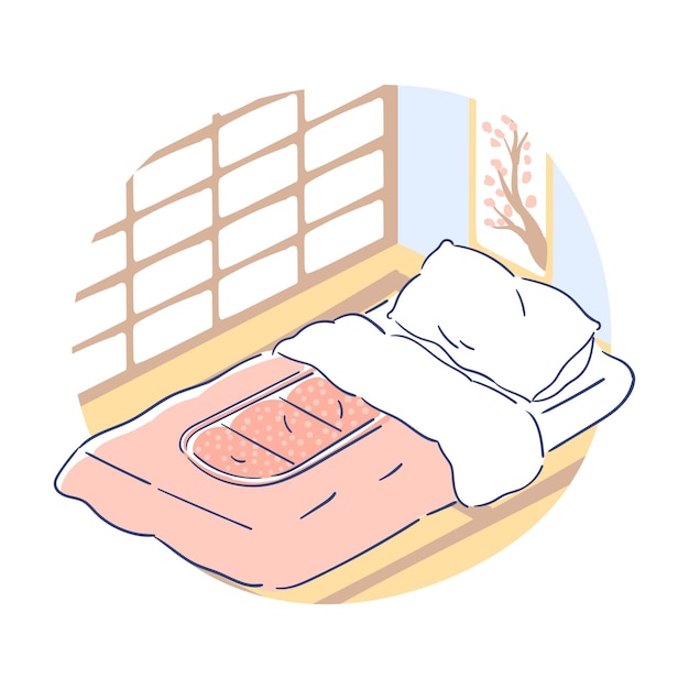 Free Vector japanese futon with picture in frame