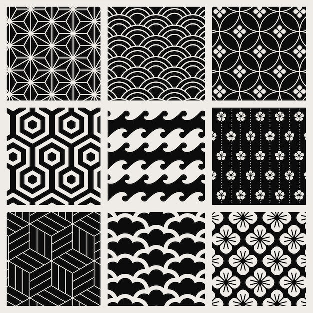 Japanese-inspired pattern vector set