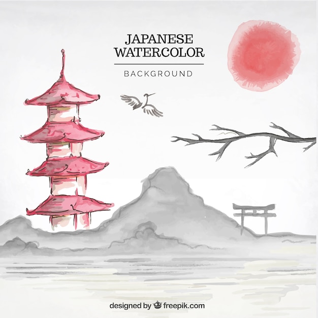 Japanese landscape watercolor background 