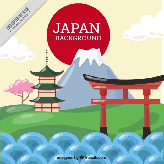 Free Vector japanese landscape with temple background