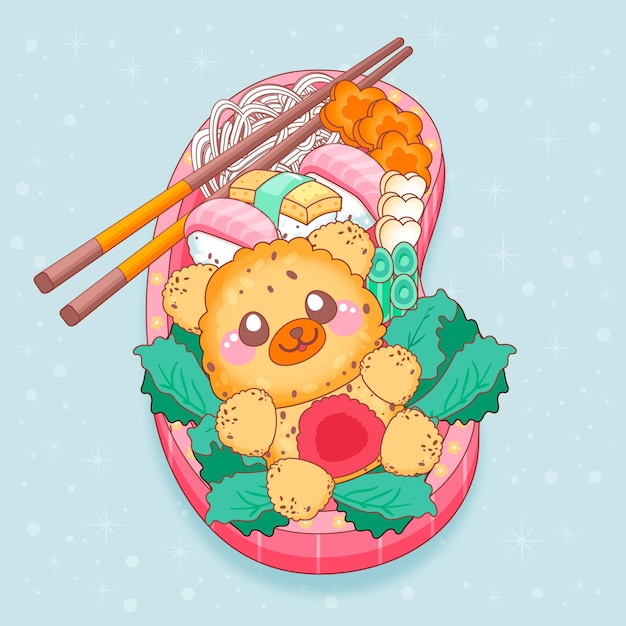 Japanese lunchbox filled with food kawaii design