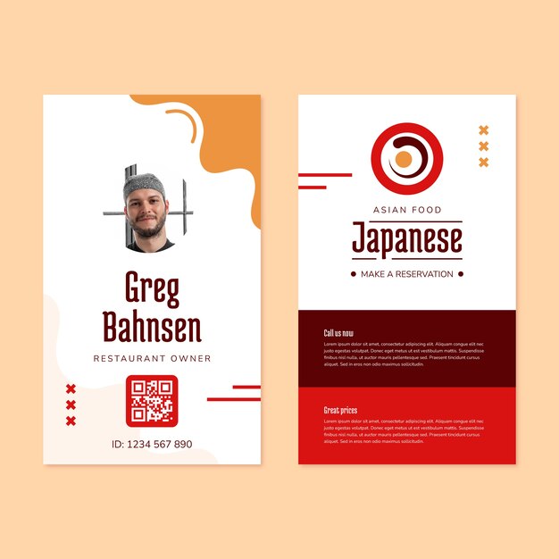 Japanese restaurant minimal id card template