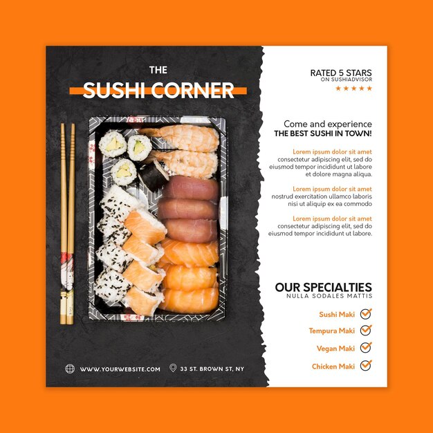 Japanese restaurant squared flyer template