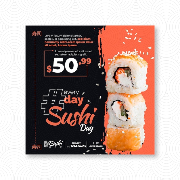 Japanese restaurant squared flyer template