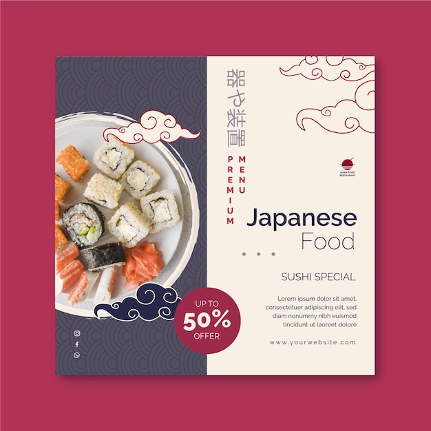 Japanese restaurant squared flyer template