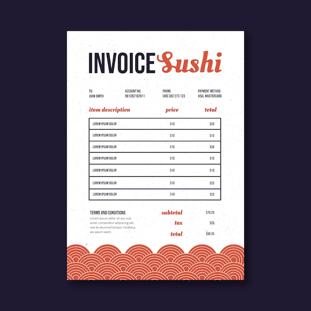 Japanese restaurant texture invoice template