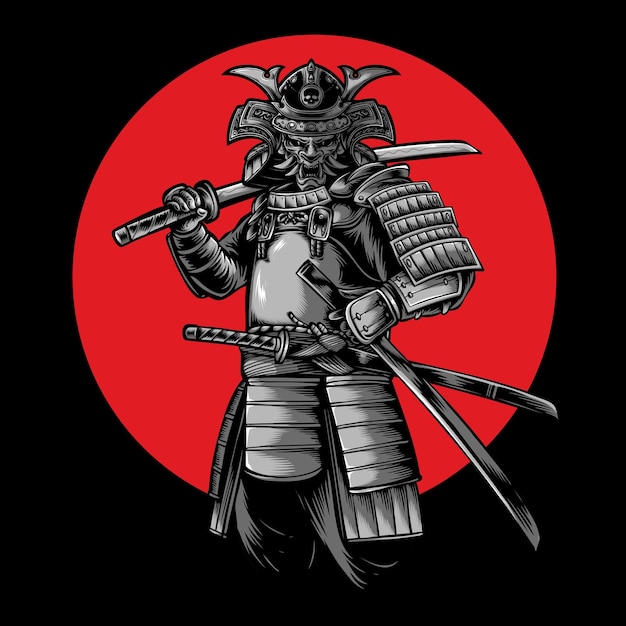 Free vector japanese samurai warrior vector illustration