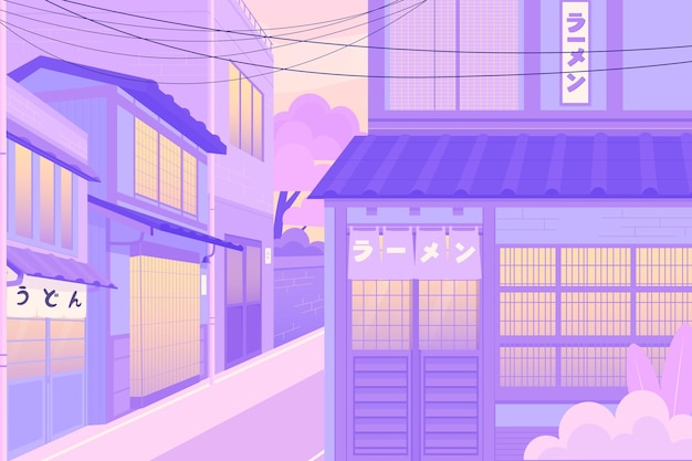 Free vector japanese street in pastel colours