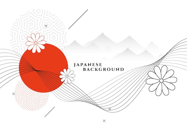 Free Vector japanese style decorative background with flower and mountains