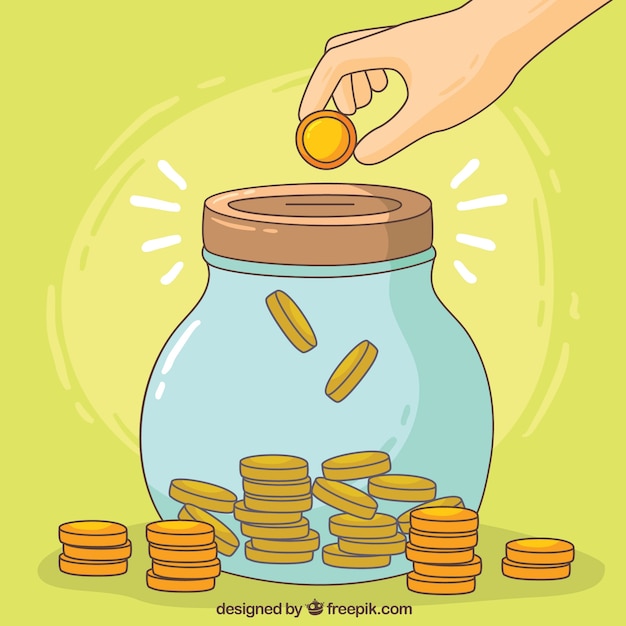 Jar background with hand drawn money 