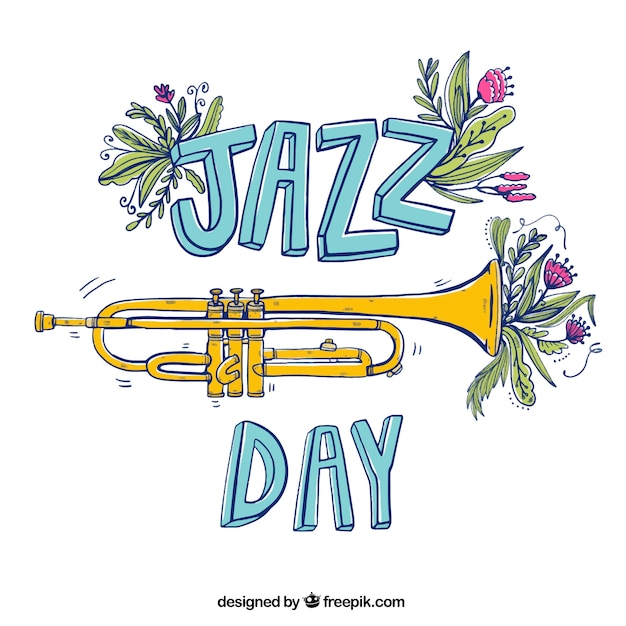 Jazz day background with hand drawn floral elements