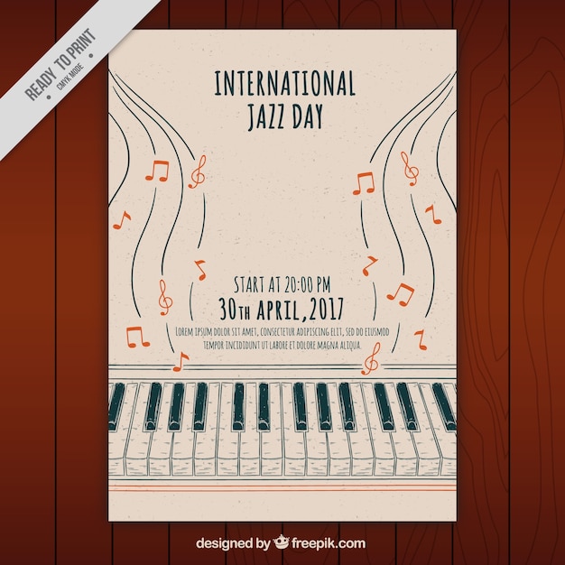 Free Vector jazz hand-drawn piano brochure