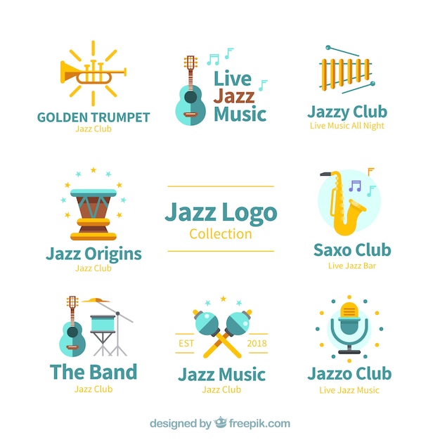 Jazz logo collection with flat design