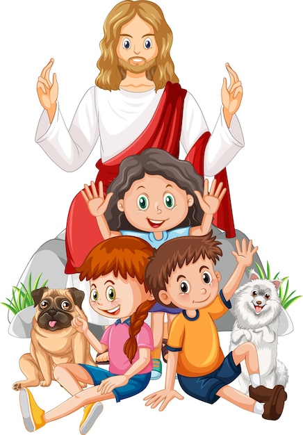 Jesus and children on white background