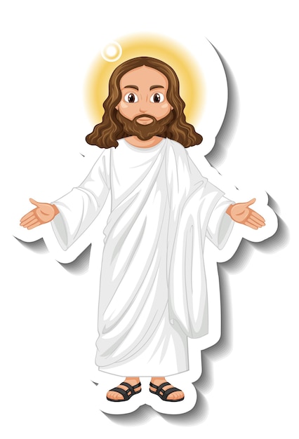 Jesus Christ cartoon character sticker on white background