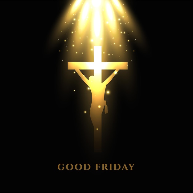 Free Vector jesus crucifixion cross with glowing light rays good friday