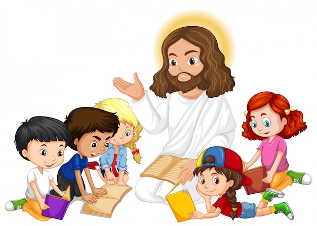 Jesus preaching to a children group cartoon character