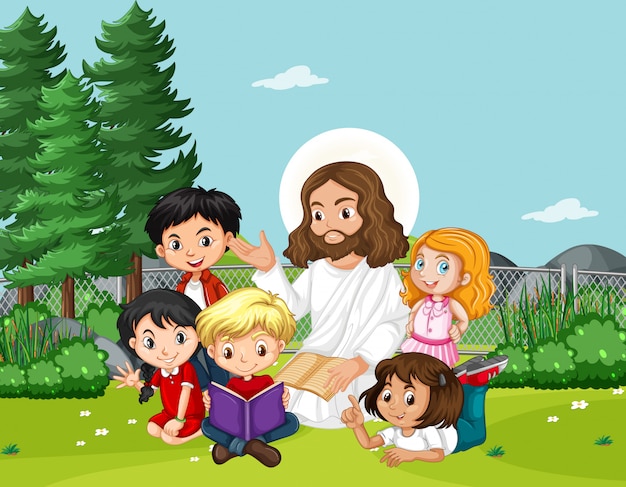 Jesus with children in the park