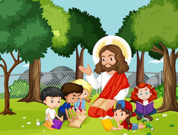 Jesus with children in the park