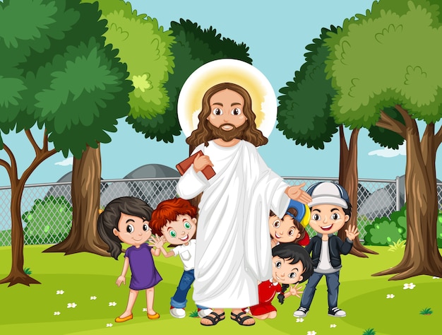 Jesus with children in the park