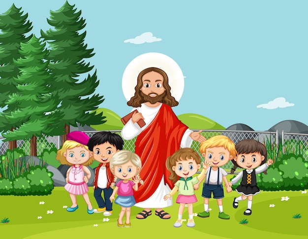 Jesus with children in the park