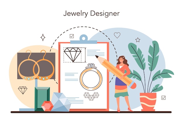 Free Vector jeweler concept goldsmith examining and faceting diamond with a craft tools precious stones jewelry designer idea of creative people and professionvector illustration